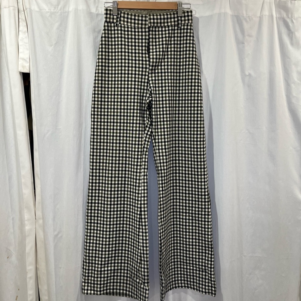 Free People Green and White Plaid Pants